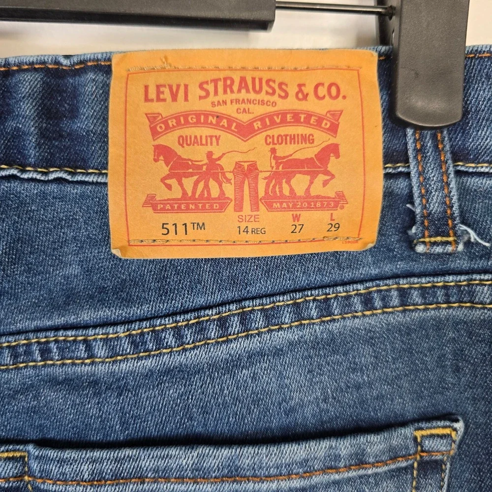 Levi‎ Strauss 511 Kids Jeans Size 14 Reg Blue Distressed Slim Fit Denim